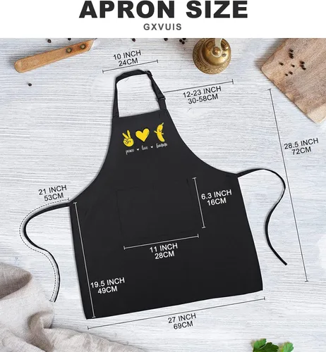 Miniatura 3 de Peace Love - Delantales de plátanos para mujer con 2 bolsillos, bonito gráfico de frutas, impermeable, ajustable, delantal de cocina