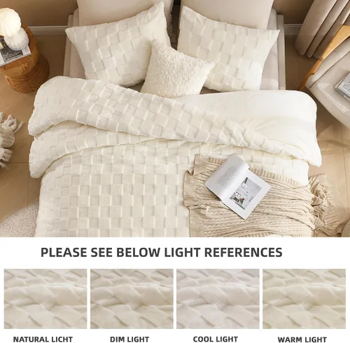 Miniatura 6 de Litanika - Juego de edredón esponjoso tamaño individual color beige, 3 piezas, ropa de cama de sherpa de felpa cálida para invierno, juego de cama