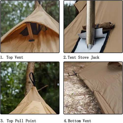 Miniatura 3 de FIREHIKING Tienda de campaña caliente para 2-4 personas Tipi con estufa Jack para mochileros Caza 11'6" x 6'11" with Stove Jack