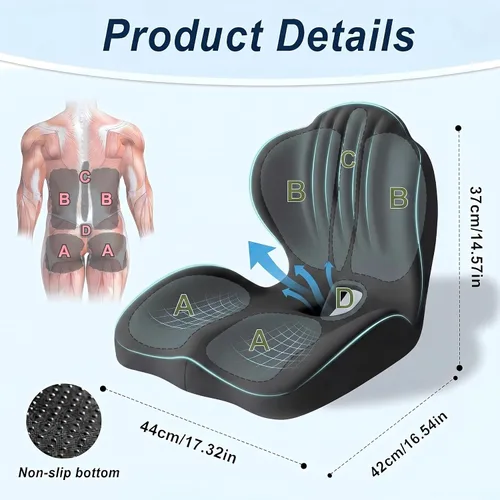Miniatura 2 de Cojín ergonómico lumbar y de apoyo de asiento, cojín de espuma viscoelástica 2 en 1 con diseño hueco de coxis para silla de oficina, asiento