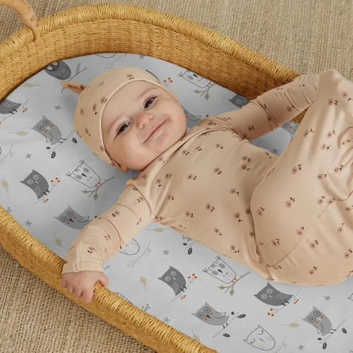 Miniatura 2 de BROLEX - Juego de sábanas elásticas ajustables para moisés, paquete de 2 sábanas para moisés/colchón, unisex, para niños y niñas, ultra suave, búho