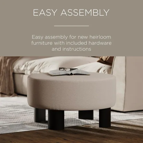 Miniatura 5 de Maven Lane Celia - Otomano tapizado redondo grande y contemporáneo, reposapiés acolchado para sofá o silla con patas de madera en acabado negro