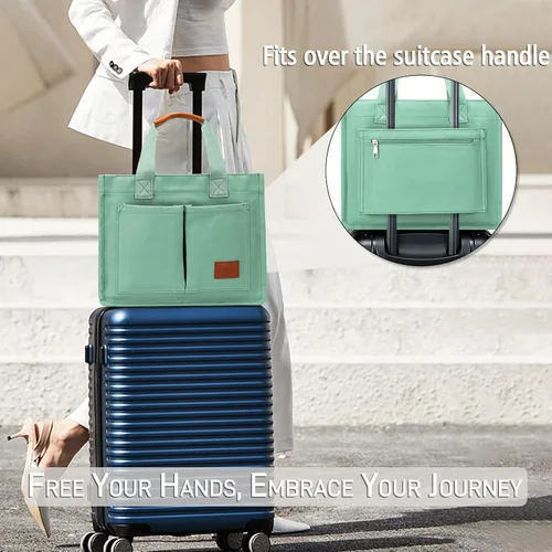 Miniatura 7 de Bolso grande de lona con compartimentos y cremallera para mujer de KKXIU, bolso cruzado, de trabajo, bíblico, de mensajero con bolsillos
