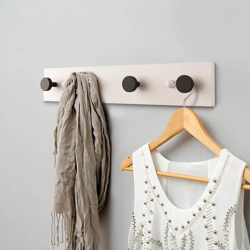 Miniatura 2 de HASWARE Ganchos de pared de 16 pulgadas, perchero de madera con 4 ganchos de pared de aluminio, para sombrero, toalla, bolsa de llaves