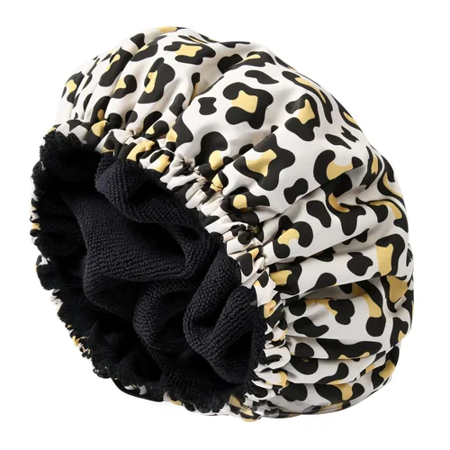 Miniatura 12 de Gorro de ducha para mujer, gorro de baño negro, reversible, grande, impermeable, ajustable, forro de rizo y banda elástica, dobladillo elástico