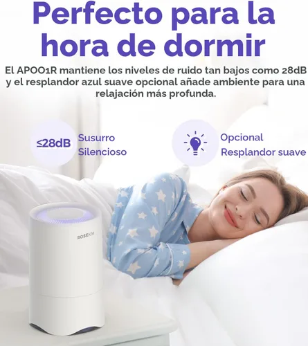 Miniatura 4 de Rosekm Purificador de aire pequeño para el dormitorio del hogar, mini purificador de aire de escritorio personal, purificador de aire HEPA