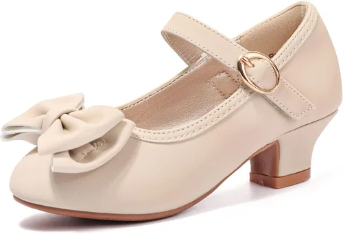 Miniatura 70 de PANDANINJIA Vestido de jada para niñas y niños pequeños, zapatos de princesa Mary Jane con tacones con lazo para fiesta, boda, boda