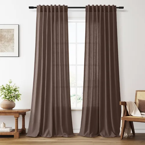 Miniatura 30 de Aersas Aqua Green Linen Curtains 84 Inches Long 2 Panels Set Back Tab Rod Pocket Living Room Curtain Farmhouse Rustic Light Filtering Hook Drapes