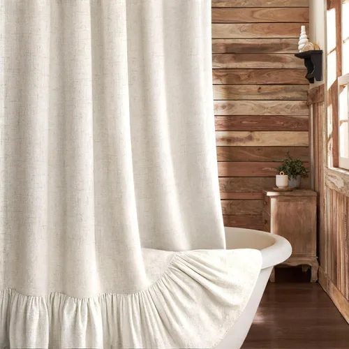 Miniatura 24 de Cortina de estilo rústico con dobladillo y volantes, de lino para baño, tela natural rústica de estilo clásico, 48 x 72 pulgadas (ancho x largo)