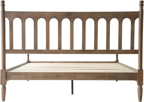 Miniatura 5 de Marco de cama de plataforma de madera maciza tamaño King con cabecero y pie de cama, base de 12 listones resistentes, patas de metal, no necesita