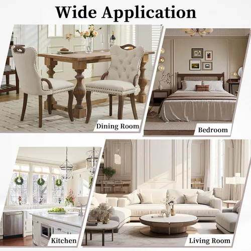 Miniatura 7 de Shenyon Juego de 4 sillas de comedor de terciopelo beige, sillas tapizadas modernas para comedor con respaldo capitoné y acentos de madera, patas