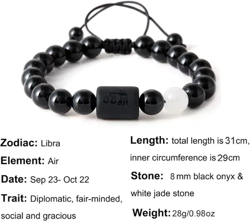 Miniatura 3 de Pulsera con signos del zodiaco para hombres y mujeres, 0.315in, piedra de ónice negra natural, constelación, horóscopo trenzado, pulseras de cuentas