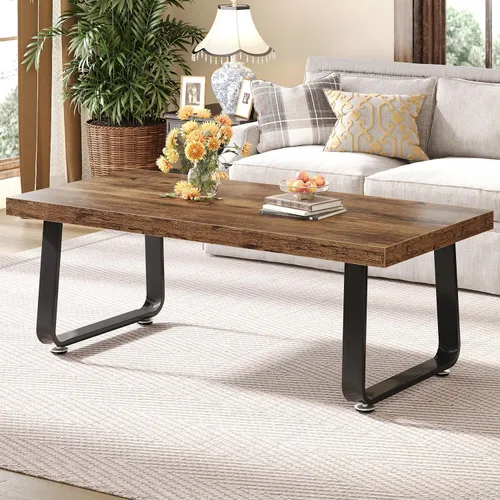 HSH Mesa de café de madera, mesa de centro industrial rectangular, mesa de café minimalista moderna para sala de estar, mesa de té y cóctel de