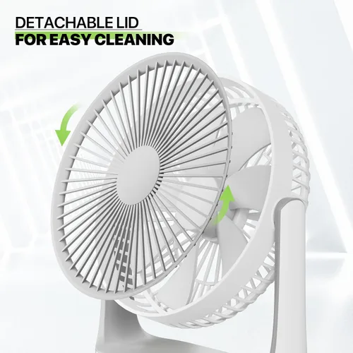 Miniatura 8 de Magshion Ventilador de escritorio USB de 7 pulgadas, ventilador de mesa de batería recargable 3 en 1 de 4000 mAh con luz nocturna, ángulo