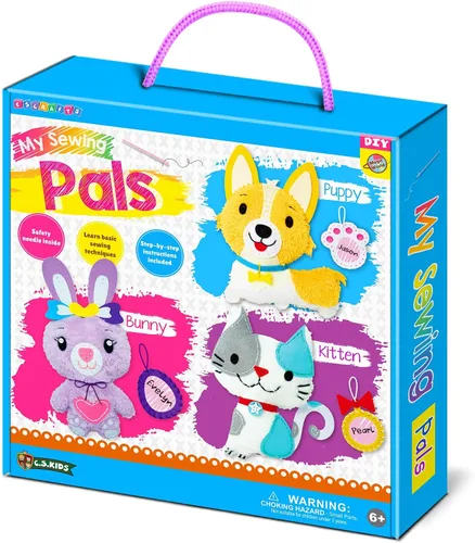 C.S. Kids Magic World - Kit de costura personalizado para niños, My Sewing Pals (cachorro/conejo/gatito), regalos de artes y manualidades, kit de