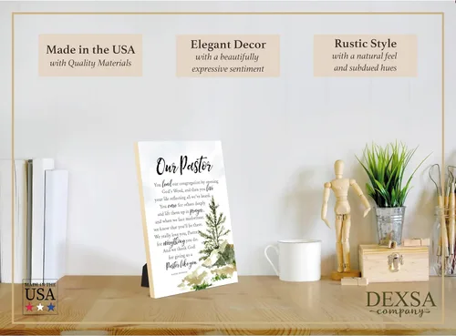 Miniatura 3 de DEXSA Our Pastor - Placa de madera con citas inspiradoras de 6 x 9 pulgadas, elegante marco vertical para pared y decoración de mesa, caballete
