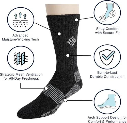 Miniatura 4 de Columbia Men's 4 Pack Moisture Control Crew Socks