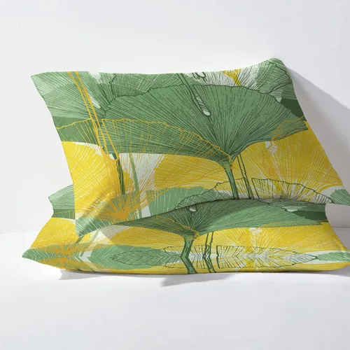 Miniatura 3 de NOGAWA Gingko - Juego de sábanas de 3 piezas con estampado de hojas y fundas de almohada, tamaño individual, color amarillo y verde, sábana bajera