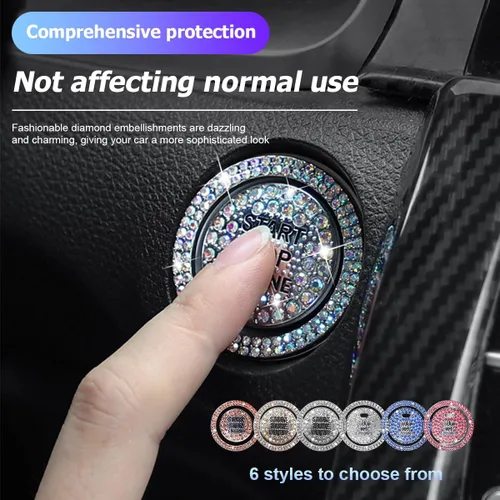 Miniatura 3 de BELOMI Anillo decorativo para botón de arranque y parada del motor de automóvil, 2 unidades, calcomanías protectoras para botón de arranque