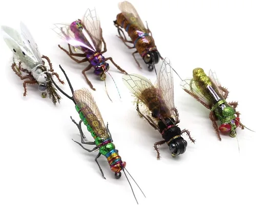Miniatura 8 de YZD Moscas de pesca con moscas realistas secas y húmedas, ninfa, trucha, kits de señuelos para atar a mano, 12/26/48 piezas.. Kit 4-Cicada 12pcs