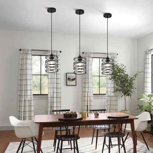 Miniatura 8 de Paquete de 1 lámpara colgante de 6.3 pulgadas en espiral negra para isla de cocina, luz moderna de metal soplado a mano, vidrio sembrado, luz Negro