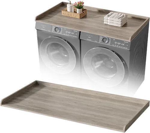 Miniatura 8 de Furnaza Encimera de lavadora y secadora, encimera de lavadora y secadora de 27.5 x 54 pulgadas con almohadilla antideslizante, decoración grande Gris