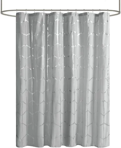 Miniatura 3 de Intelligent Design - Cortina de ducha Raina, estampado geométrico, lavable a máquina, moderna, para el cuarto de baño, estilo metalizado Gris