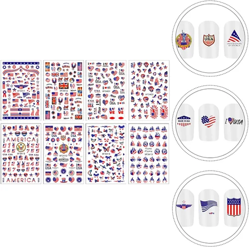 Miniatura 3 de RIICFDD 8 hojas de calcomanías para uñas del 4 de julio, autoadhesivas 3D de bandera de Estados Unidos para arte de uñas, calcomanías del día