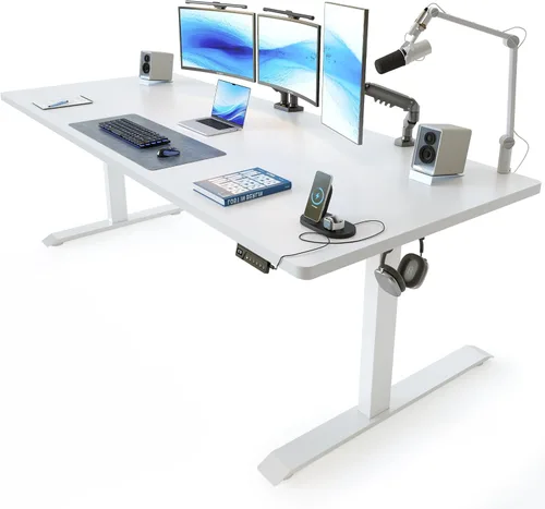 Miniatura 28 de FEZIBO Escritorio de pie, 48 × 24 pulgadas, altura eléctrica ajustable, para sentarse y ponerse de pie, escritorio de oficina para computadora