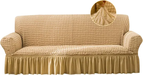 Jeloris Funda Protectora Elástica para Sofá de Dos Plazas de Fácil Ajuste con Falda, Protector de Muebles Universal Duradero Lavable de Alta Beige