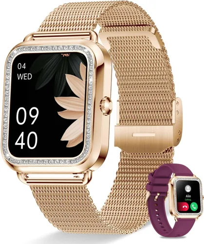 Reloj inteligente para mujer (respuesta/hacer llamadas) 1.59 pulgadas rastreador de actividad física con monitor de sueño de frecuencia cardíaca,