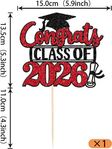 Miniatura 2 de Rsstarxi 1 paquete de 2026 con tapa de graduación 2026, decoración de pastel de felicitaciones graduadas para decoración de fiesta de graduación