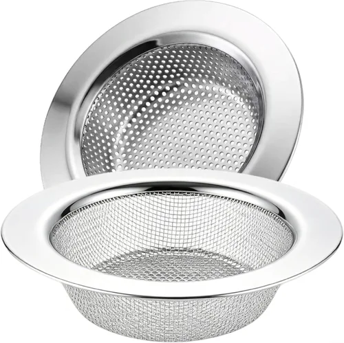 LASSHSWA Colador para fregadero de cocina, 2 unidades, acero inoxidable, malla y perforación, colador de drenaje para fregadero de cocina, coladores