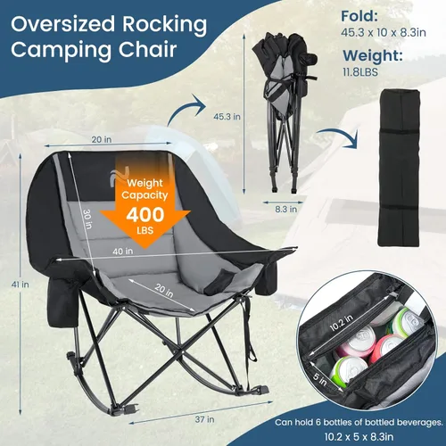 Miniatura 2 de LILYPELLE Oversized Rocking Camping Chair for Adults, Heavy Duty Folding Outdoor Chair 400 LBS Capacity, Padded Portable Rocker Chair with Cooler