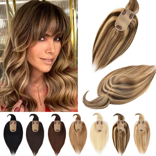 Miniatura 22 de Toppers de cabello humano real para mujeres con cabello delgado, 6 pulgadas, marrón oscuro