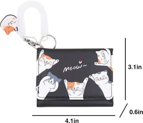 Miniatura 3 de Eilova Orityle Bonita cartera de gato para niñas y adolescentes, niños y mujeres, delgada de tres pliegues, tarjetero organizador con colgante