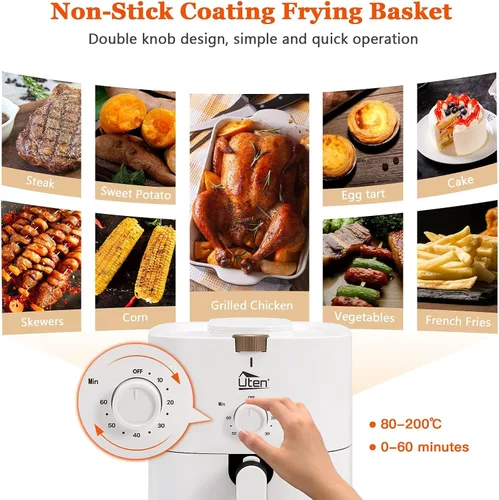 Miniatura 6 de Freidora de aire compacta de 4.2 cuartos de galón, freidora de aire de 4 litros y 1500 W, olla para pizza con circulación de aire rápida