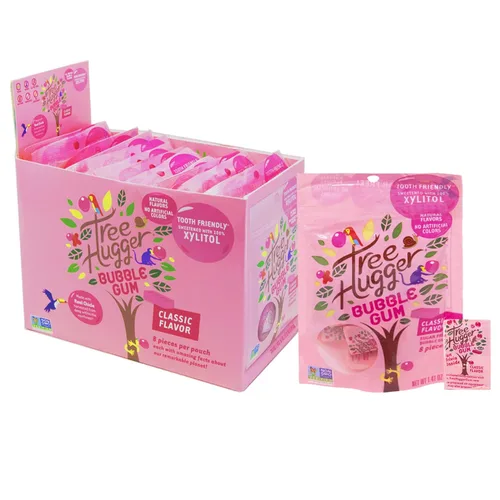 Tree Hugger Chicle clásico endulzado con xilitol 100% respetuoso con los dientes, 1.4 onzas / 8 piezas por bolsa (paquete de 12 bolsas)