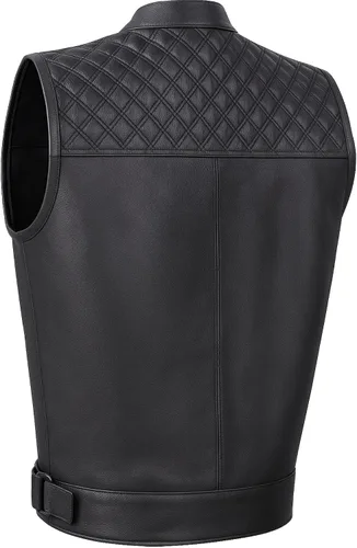 Miniatura 3 de Jackets 4 Bikes SOA Chaleco de Motocicleta para Hombre, Cuero Genuino de Búfalo, Armadura Trasera, Bolsillos Interiores, Chalecos de Club de Negro
