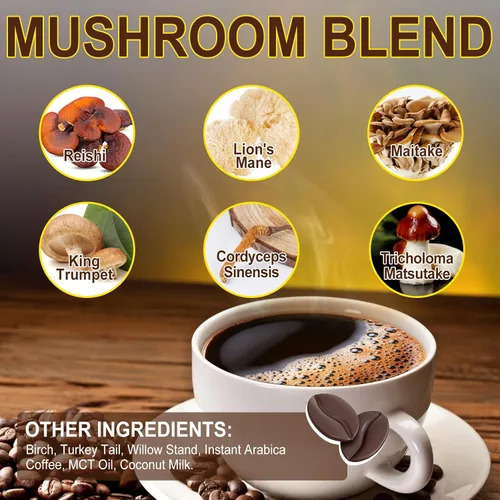 Miniatura 4 de Café de hongos (8.29 oz de gran tamaño), mezcla de 10 hongos superalimentos para energía, recuperación y enfoque, café instantáneo orgánico en polvo
