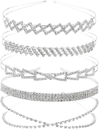 Miniatura 9 de Cinaci Paquete de 5 diademas de metal plateado con diamantes de imitación brillantes y brillantes, coronas para el cabello, tiaras, accesorios