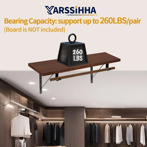 Miniatura 3 de Yarssihha Paquete de 2 Soportes para Barra de Armario, Soporte de Estante de Armario Montado en Pared de 12 x 10.4 Pulgadas, Soporte Negro