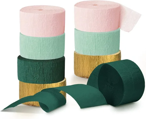 Miniatura 10 de AOBKIAT Decoración de boda, papel crepé dorado, rosa, naranja, dorado, 8 piezas, serpentinas, decoraciones de fiesta para bodas, despedidas