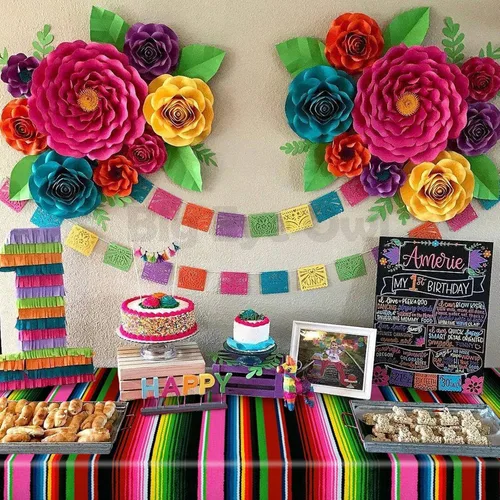 Miniatura 7 de Mantel de plástico para fiesta mexicana, 2 piezas, desechable, decoración de fiesta de cumpleaños, mantel de plástico para mesa con temática
