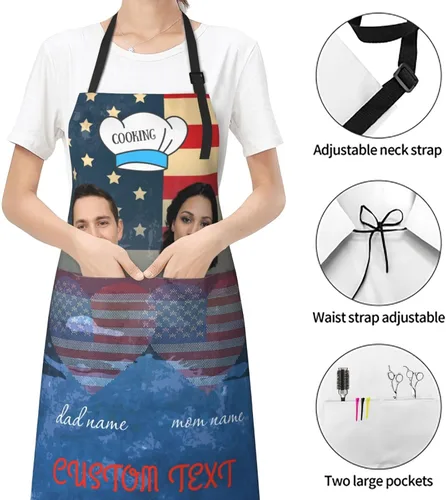 Miniatura 6 de Delantal personalizado para mujeres y hombres, delantal de cocina personalizado con bolsillos, delantales de chef personalizados