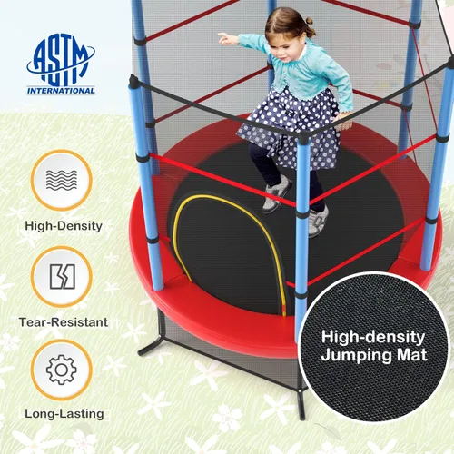 Miniatura 3 de GYMAX Trampolín de 55 pulgadas para niños, trampolín aprobado por ASTM con red de seguridad completa y cremallera lateral doble, mini trampolín