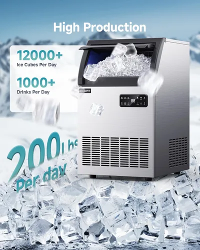 Miniatura 2 de EUHOMY Máquina de hielo comercial, 200 libras/24 horas, máquina de hielo de acero inoxidable debajo del mostrador con filtro de agua, capacidad