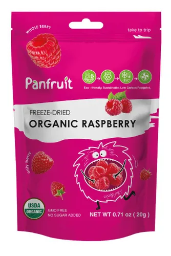 Miniatura 3 de PANFRUIT Bocadillos orgánicos liofilizados de frambuesa entera – 100% natural, sin azúcar añadido, sin OMG, sin gluten – 4 paquetes individuales
