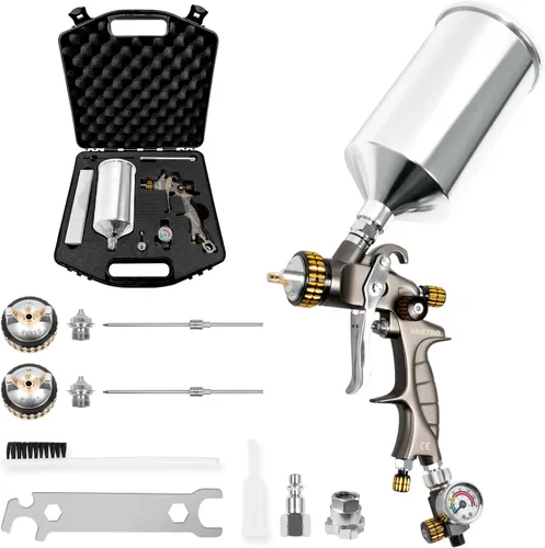 Miniatura 11 de BEETRO - Pistola pulverizadora de aire HVLP, capacidad de 1000ml, 14.3CFM, 29-32psi, boquillas de 1.4mm/1.8mm, acero inoxidable con adaptador tipo
