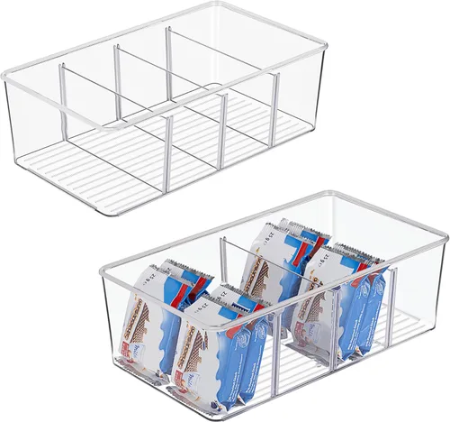 Vtopmart Paquete de 2 cubos organizadores de almacenamiento de alimentos, contenedores de plástico transparente para despensa, cocina, refrigerador,